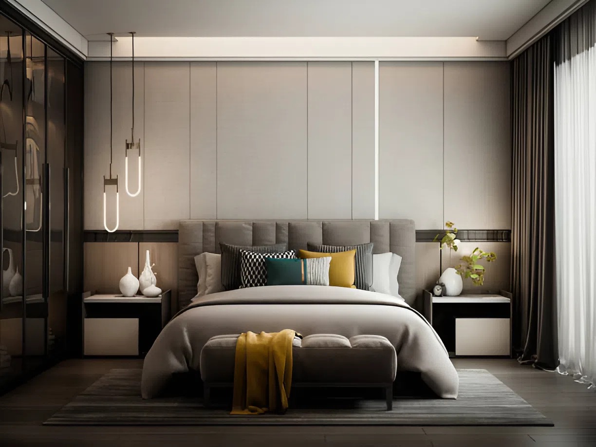 Bedroom interior with modern neutrals painted by a painter in Gaithersburg, MD